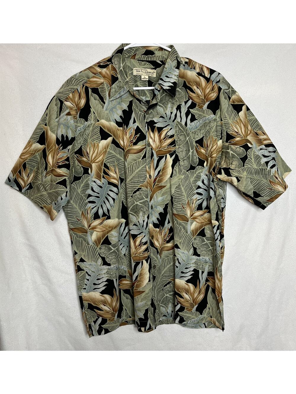 Tori Richard L Green Leaf 100% Cotton Lawn Button Front Hawaiian Shirt